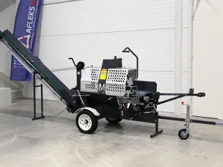 Malkas zāģis-skaldītājs ar 12 tonnu sadalīšanas spēku. Pilnībā hidraulisks malkas zāģis ar akumulatoru.