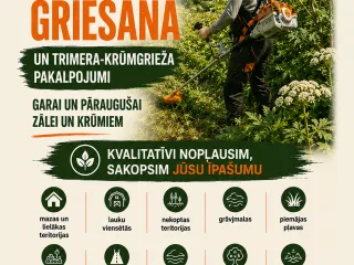 Visa veida Zāles trimerēšana, latvāņu miglošana pavasarī.